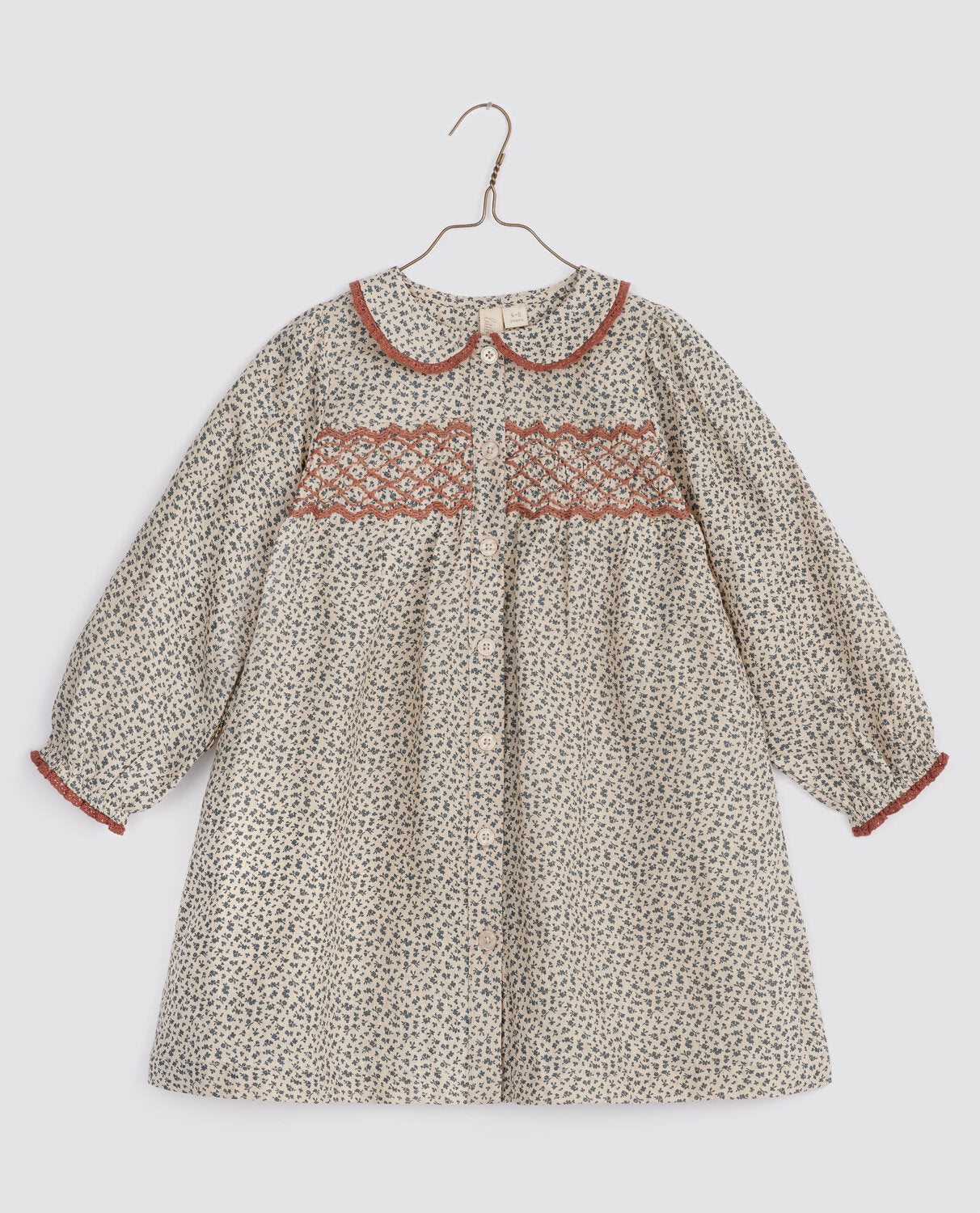 LITTLE COTTON CLOTHES Organic Smocked Kate Dress / cowslip floral in fog