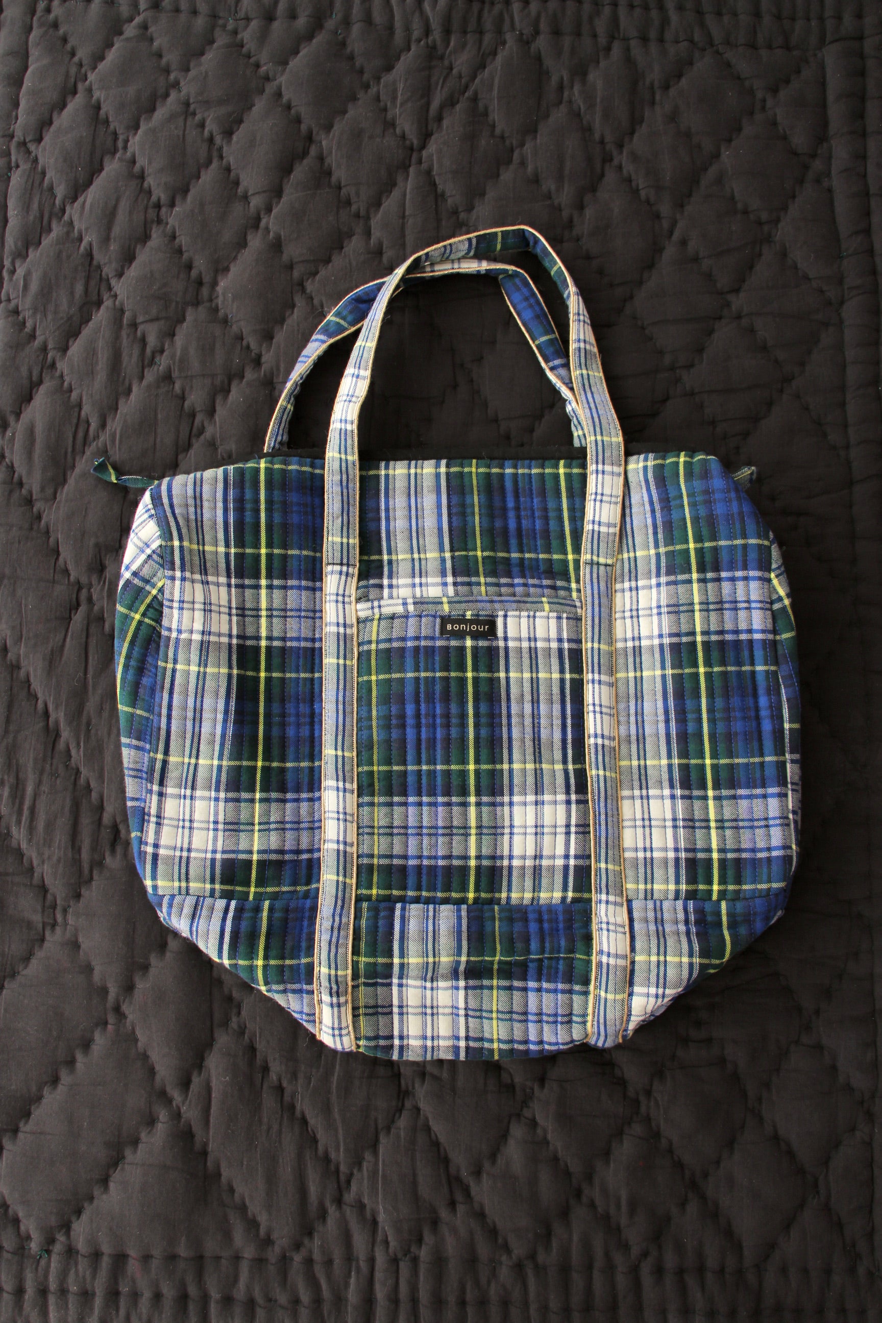 BONJOUR DIARY QUILTED TRAVEL BAG / GREEN CHECK