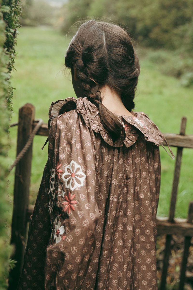 LALI KIDS BELLE DRESS / BROWN BLOCK PRINT