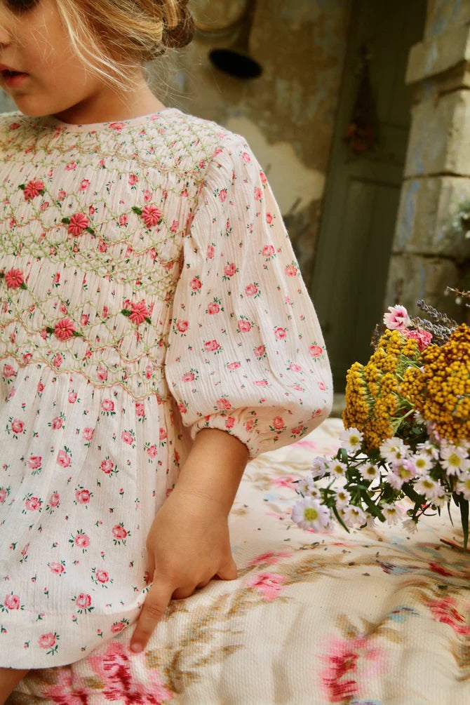 ワンピース Bonjour diary 2023fw smocking blouse BONJOUR DIARY LONG SMOCKED BLOUSE / GOLD FLOWERS IVORY