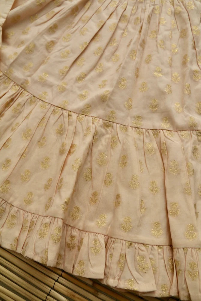 BONJOUR DIARY SKIRT DRESS + BOW / GOLDEN FLOWERS NUDE PINK