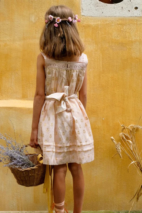 BONJOUR DIARY ELEONORE DRESS / GOLDEN FLOWERS NUDE PINK