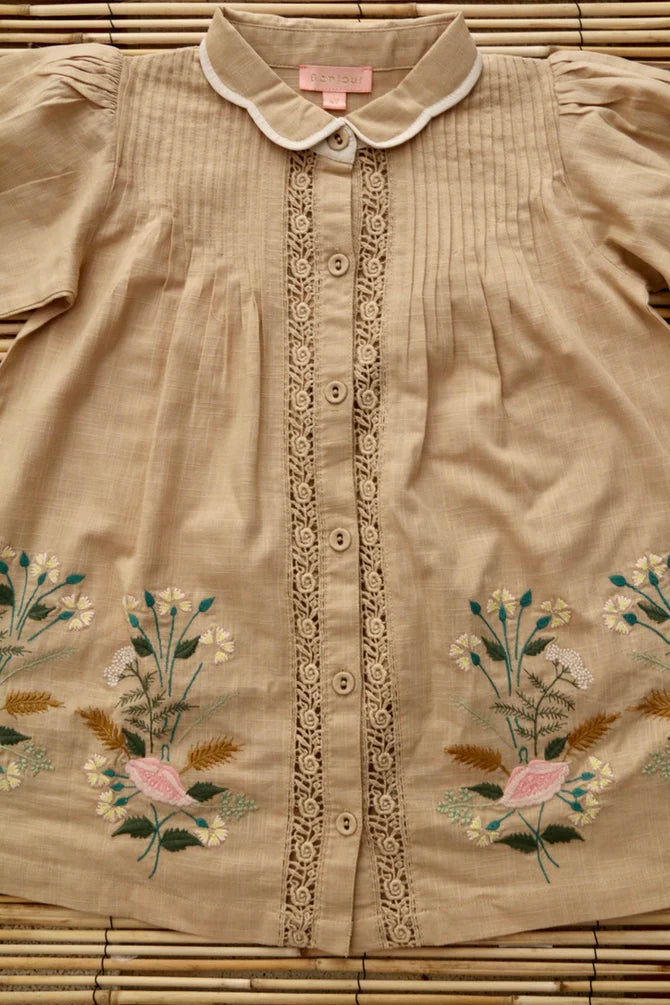 BONJOUR DIARY EMBROIDERED MADELEINE TUNIC / SAND - Milk + Bots