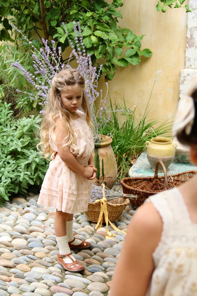 BONJOUR DIARY ELEONORE DRESS / GOLDEN FLOWERS NUDE PINK