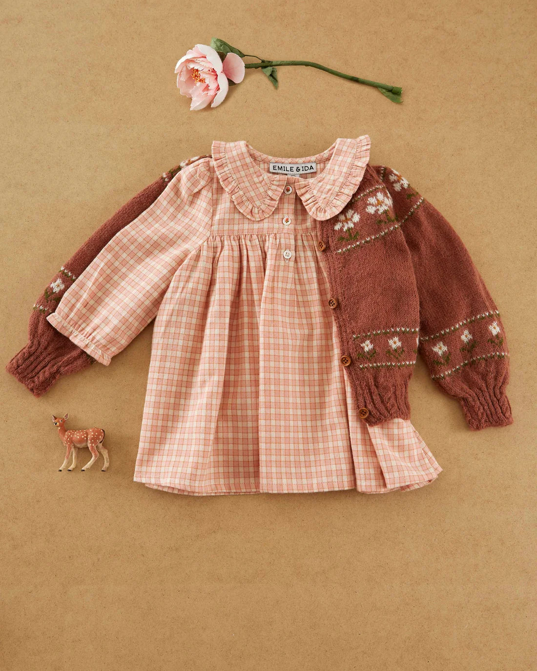 EMILE ET IDA Rosewood daisy jacquard cardigan / MARGUERITE