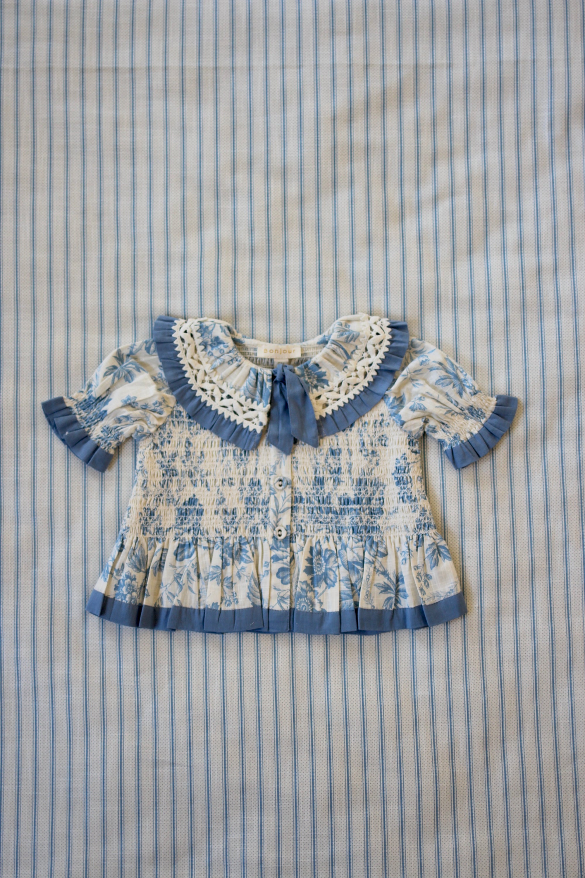 BONJOUR DIARY TIE BLOUSE / BLUE TAPESTRY