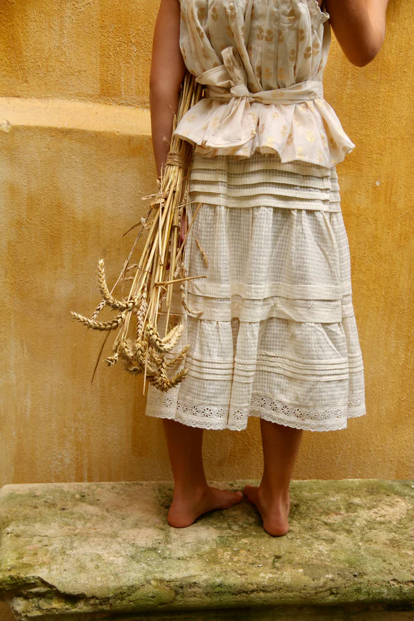 BONJOUR DIARY LONG SKIRT / IVORY SEERSUCKER