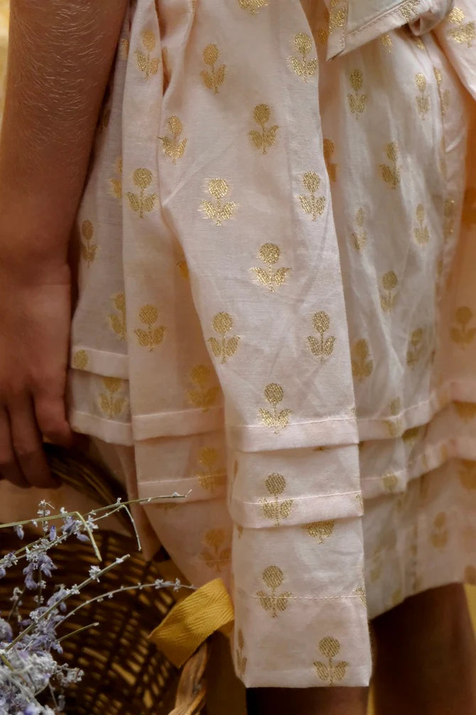 BONJOUR DIARY ELEONORE DRESS / GOLDEN FLOWERS NUDE PINK