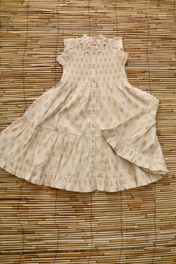 BONJOUR DIARY IBIZA LONG DRESS / GOLDEN FLOWER IVORY - Milk