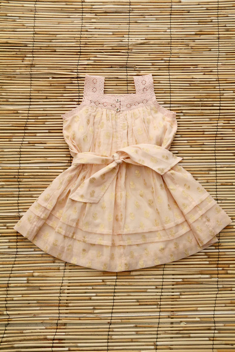 BONJOUR DIARY ELEONORE DRESS / GOLDEN FLOWERS NUDE PINK