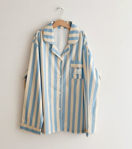 WOMEN&#39;S CANDY STRIPE PAJAMA SET / BLUE