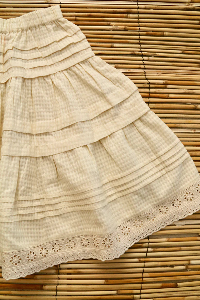 BONJOUR DIARY LONG SKIRT / IVORY SEERSUCKER