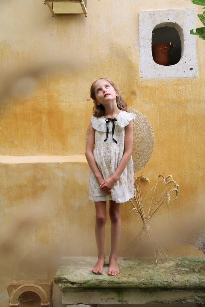 【美品】 Bonjour Diary Tunic/dress 8Y BONJOUR DIARY IBIZA TUNIC + BOW / GOLDEN FLOWER IVORY - Milk