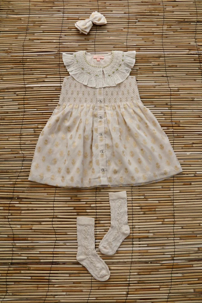 ワンピース Bonjour diary Ibiza Dress 4Y BONJOUR DIARY IBIZA LONG DRESS / GOLDEN FLOWER IVORY - Milk