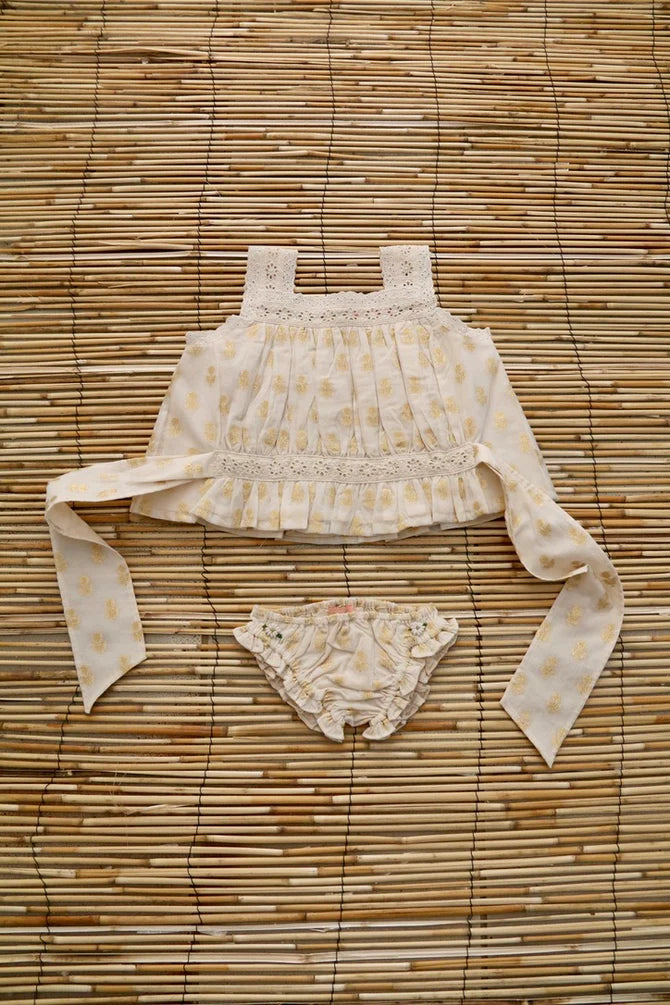 BONJOUR DIARY GOLDEN FLOWER TOP + PANTY SET / IVORY