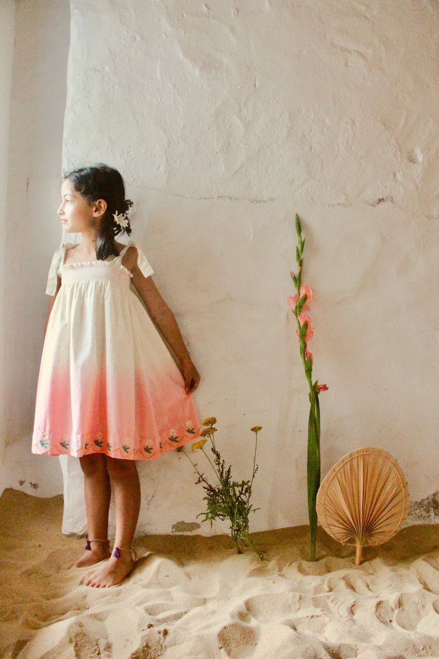 BONJOUR DIARY SKIRT DRESS + SCARF / Dip Dye GOLD DOT PINK