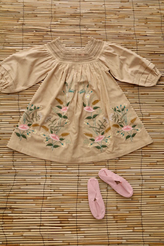 BONJOUR DIARY EMBROIDERED DRESS / SAND