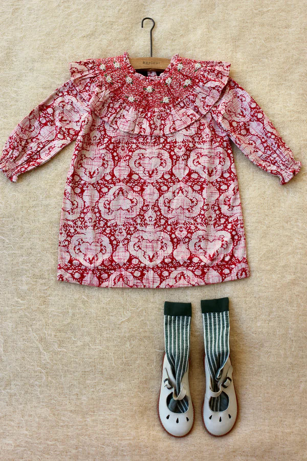 BONJOUR DIARY TUNIC / LARGE CASHMERE PRINTED SMOCKED COLLAR