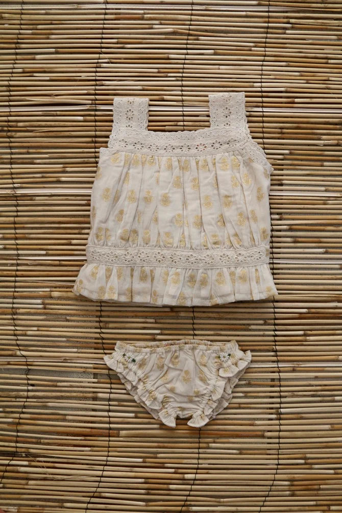 BONJOUR DIARY GOLDEN FLOWER TOP + PANTY SET / IVORY