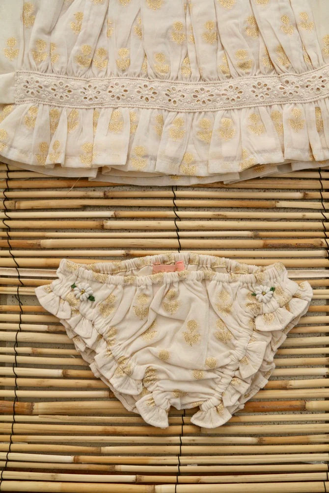 BONJOUR DIARY GOLDEN FLOWER TOP + PANTY SET / IVORY