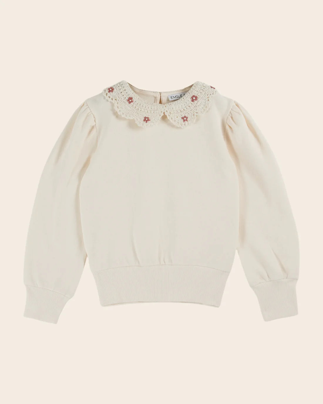 EMILE ET IDA EMBROIDERED crochet-neck sweatshirt / CREAM