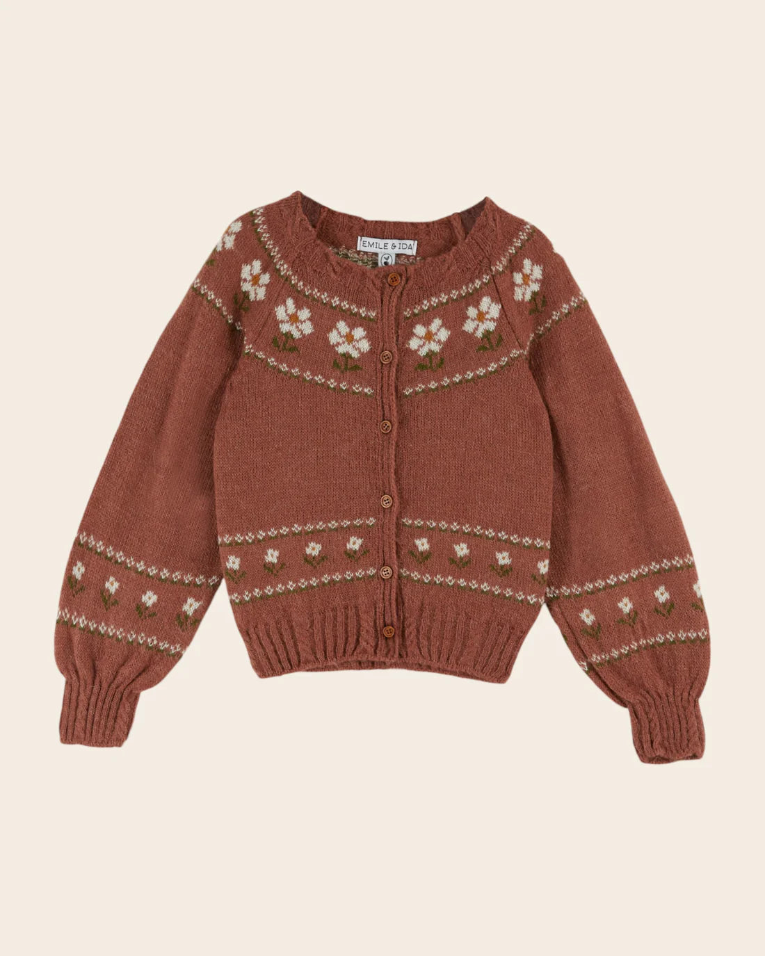 EMILE ET IDA Rosewood daisy jacquard cardigan / MARGUERITE