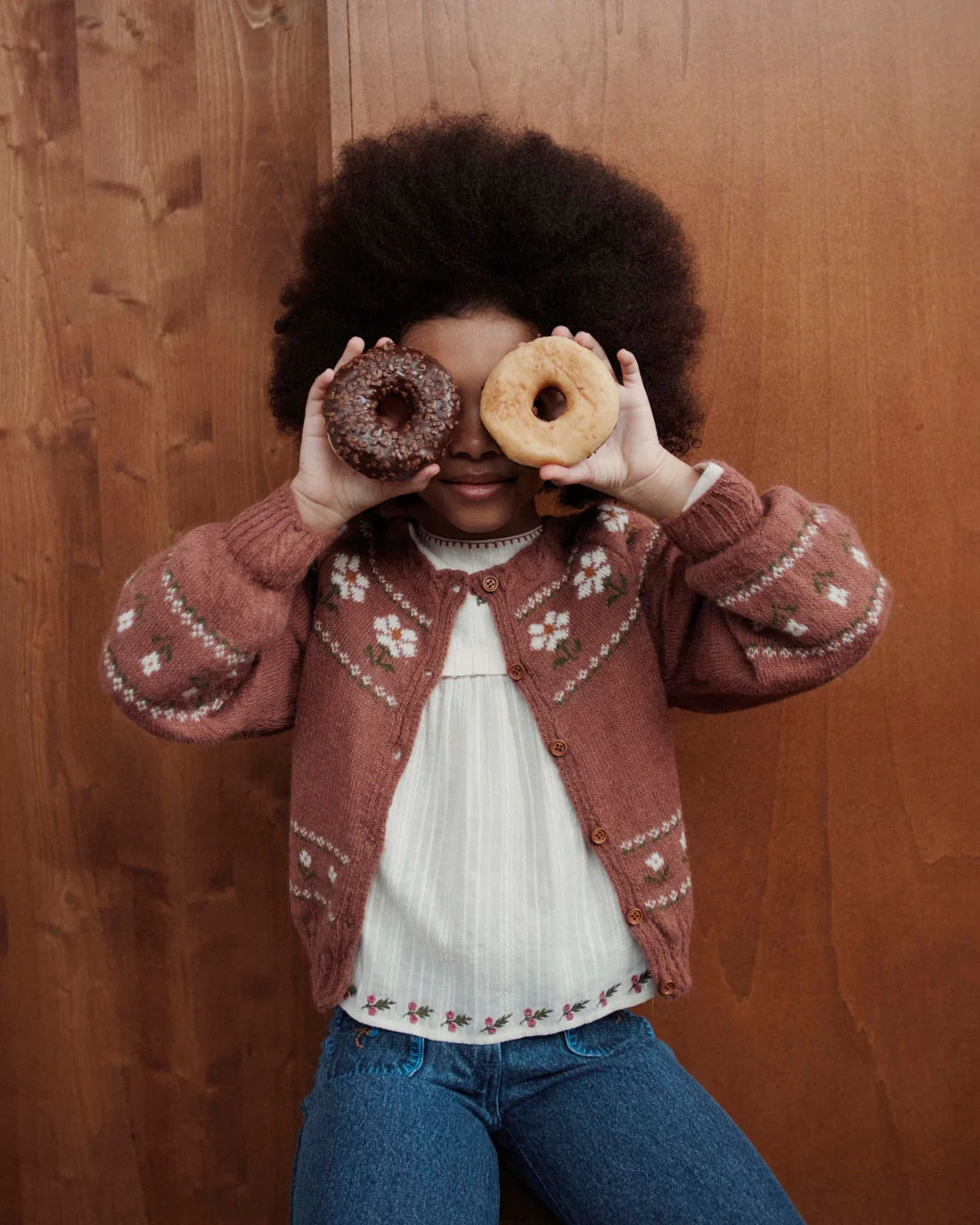 EMILE ET IDA Rosewood daisy jacquard cardigan / MARGUERITE