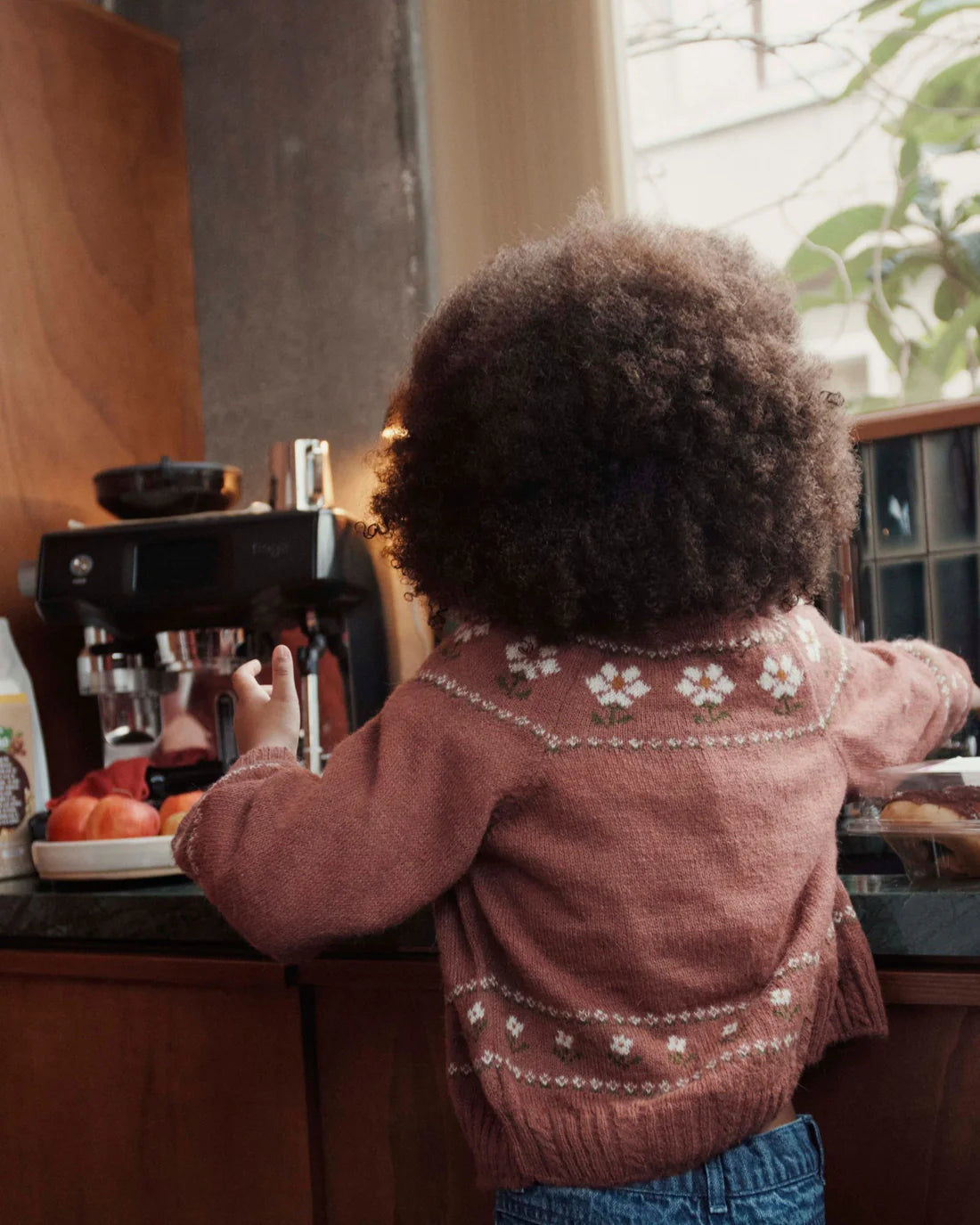 EMILE ET IDA Rosewood daisy jacquard cardigan / MARGUERITE