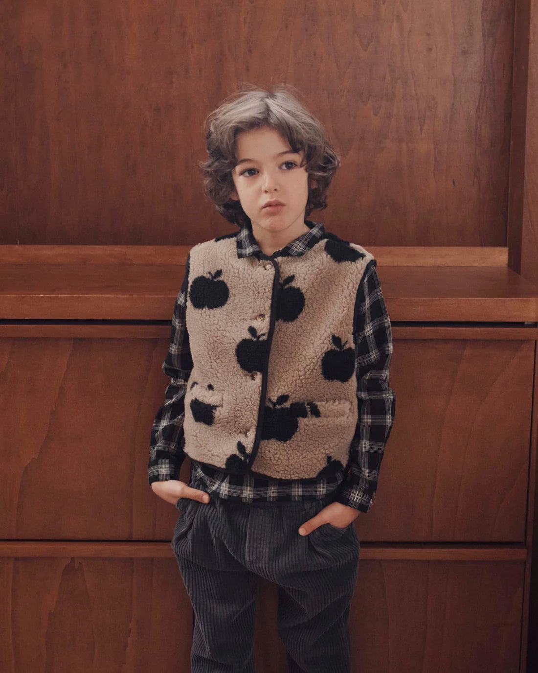 EMILE ET IDA GREY APPLE SHERPA SLEEVELESS JACKET VEST