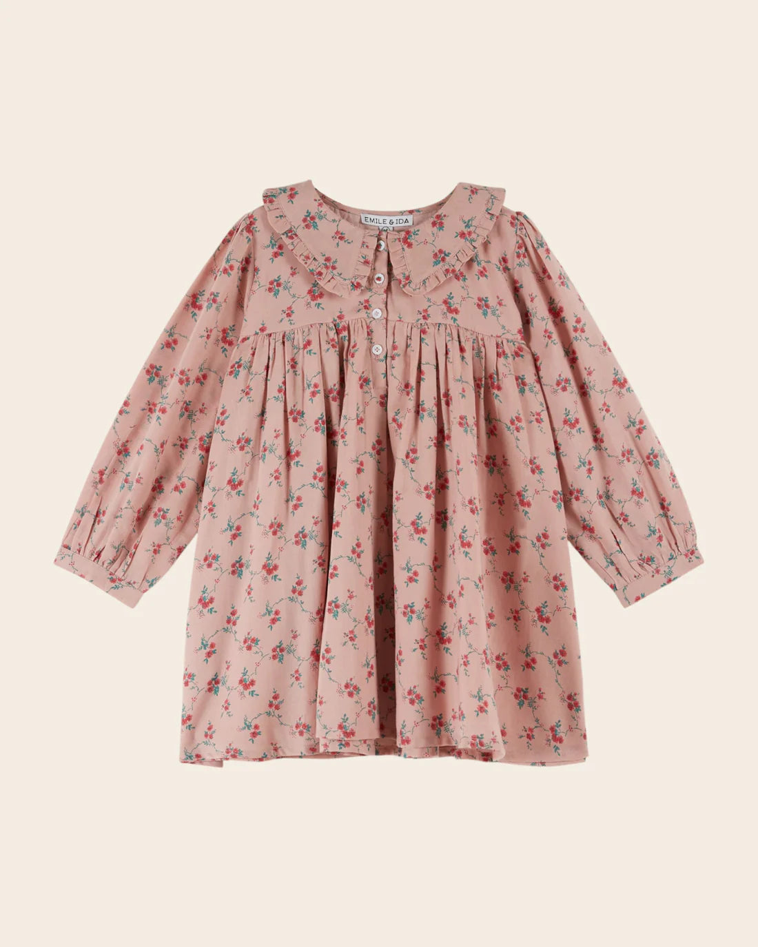 EMILE ET IDA ASTER LOOSE RED FLOWERS DRESS / PINK