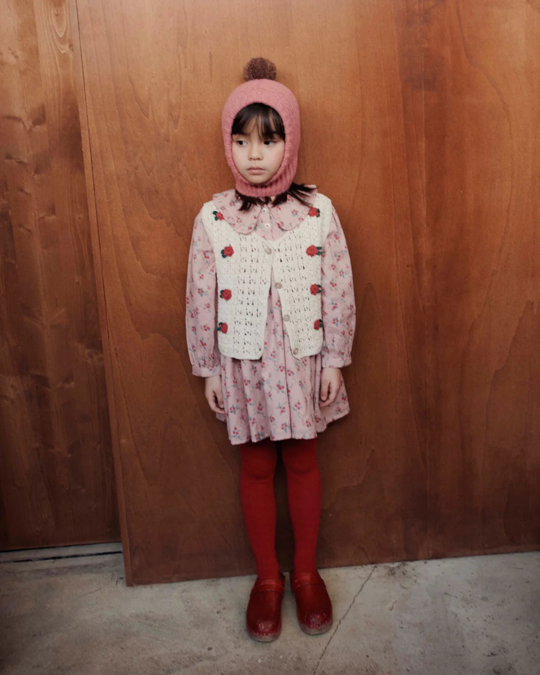 EMILE ET IDA ASTER LOOSE RED FLOWERS DRESS / PINK