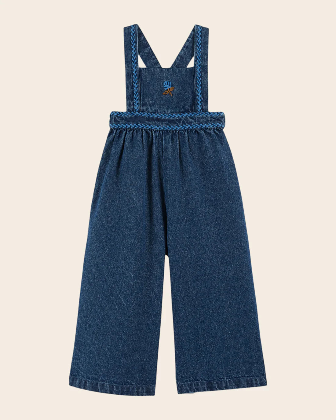 EMILE ET IDA Blue denim embroidered overalls