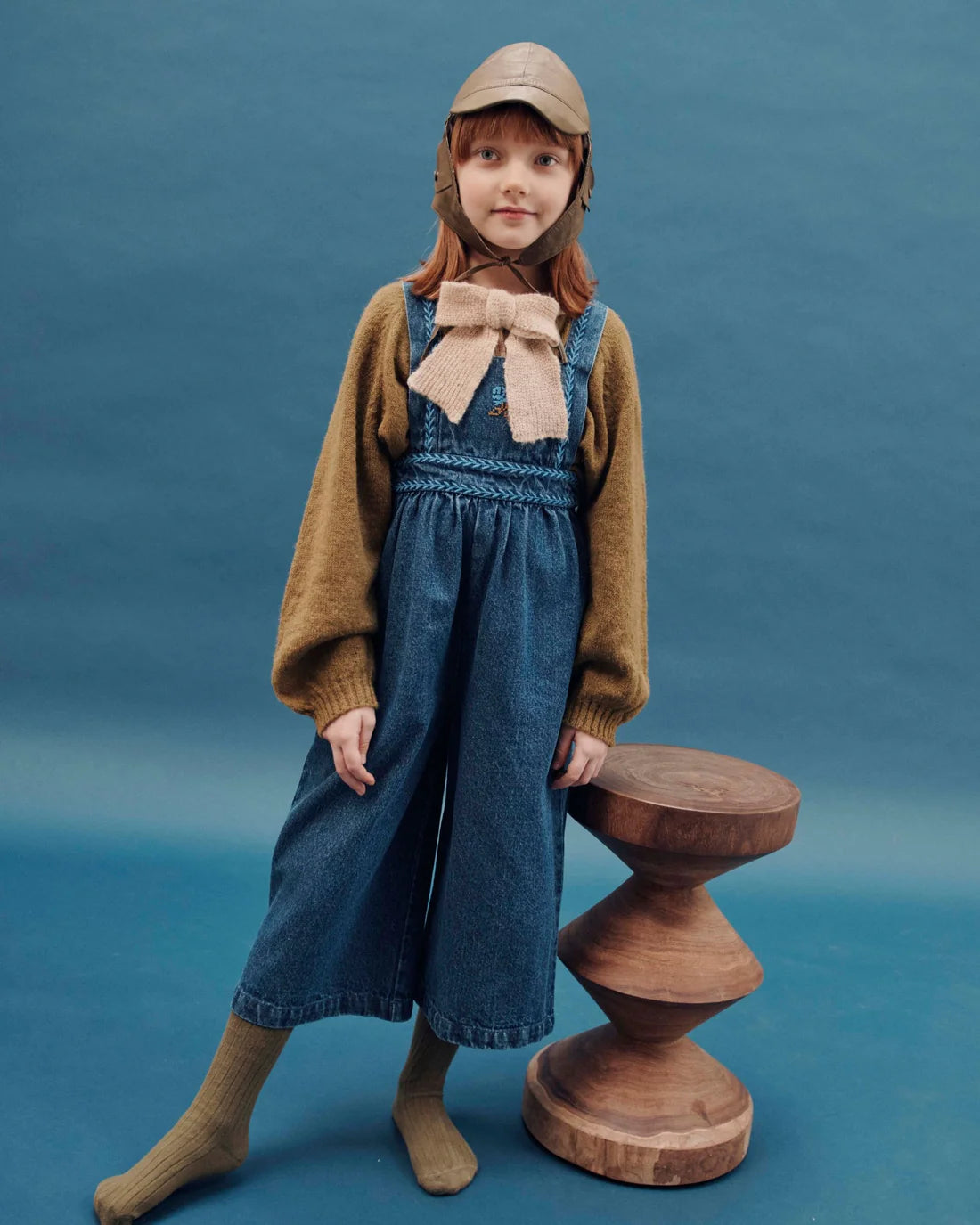 EMILE ET IDA Blue denim embroidered overalls