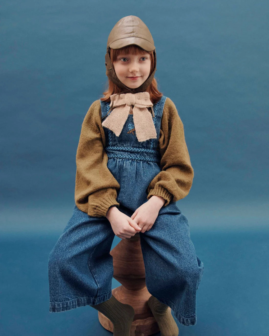 EMILE ET IDA Blue denim embroidered overalls