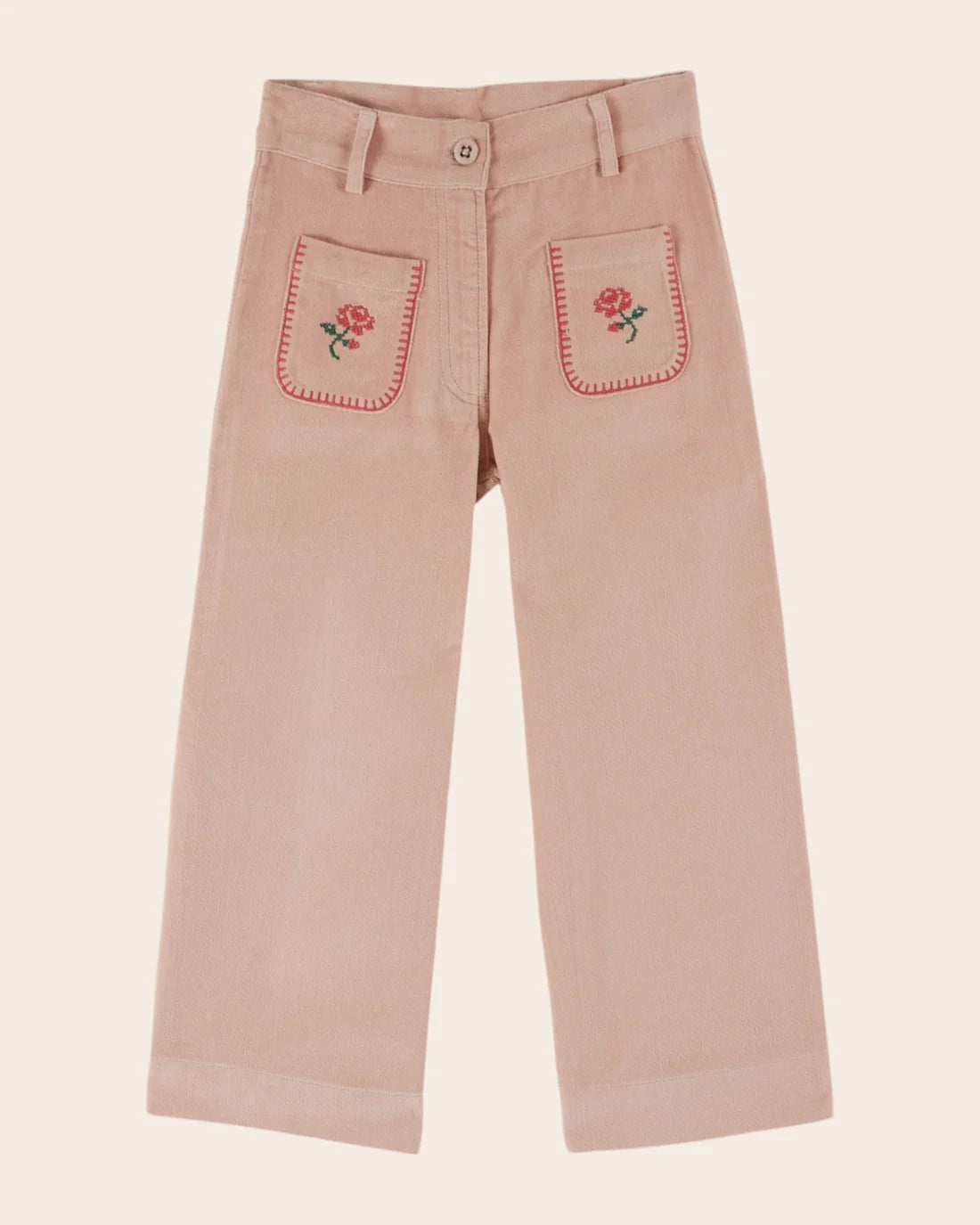 EMILE ET IDA EMBROIDERED VELOUR PANTS / PEONY PINK