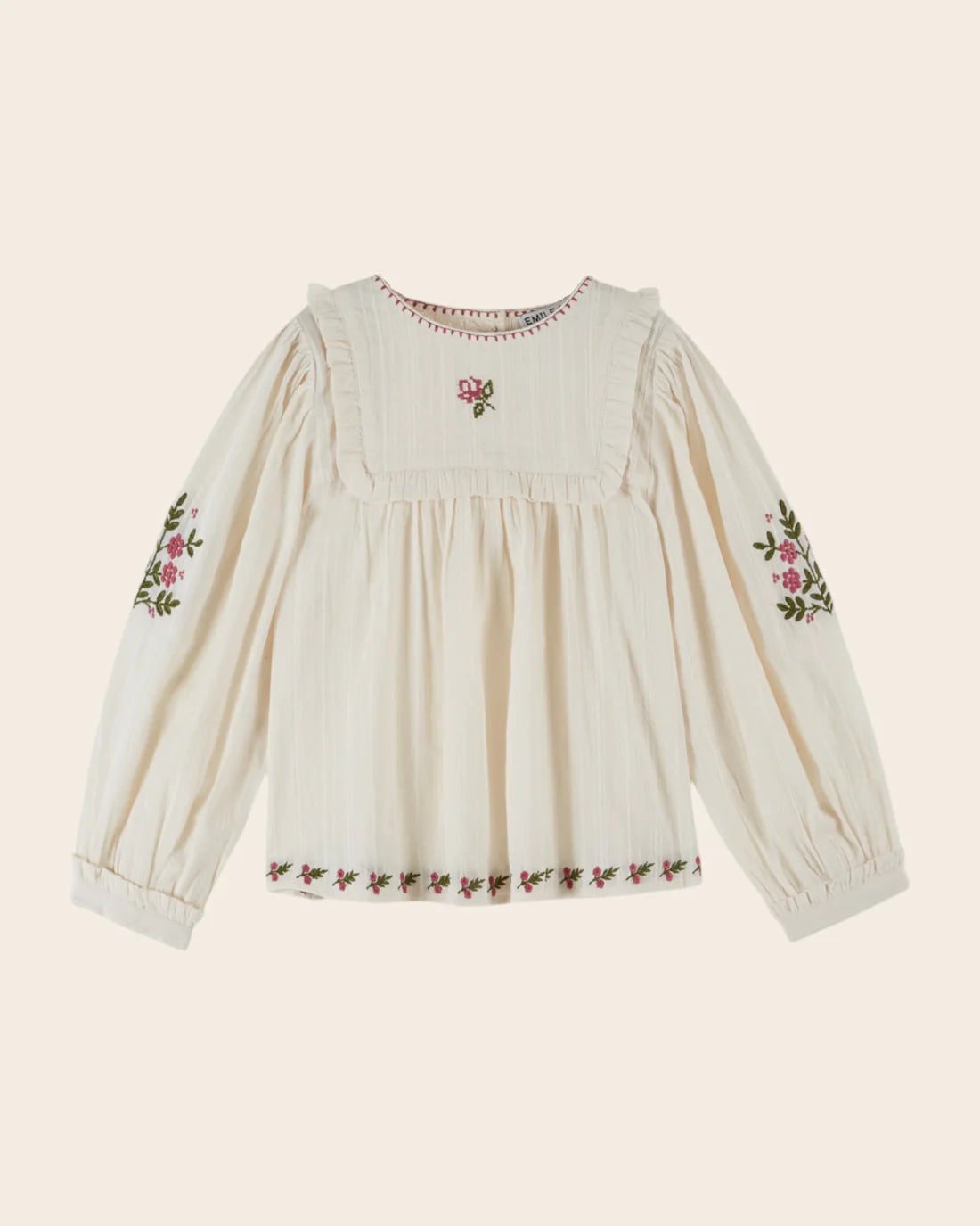 EMILE ET IDA TEXTURED BLOUSE W/ EMBROIDERED FLOWERS