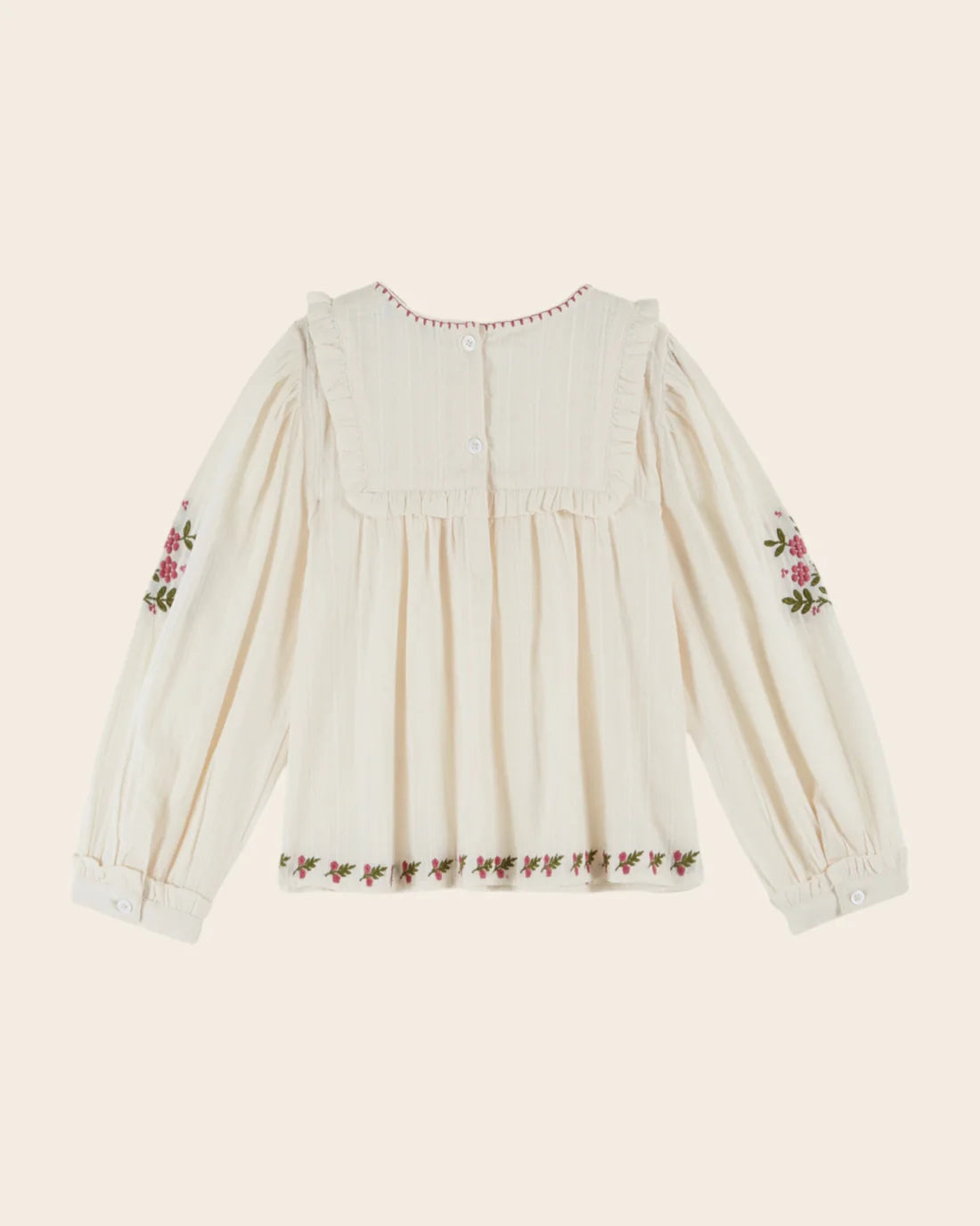 EMILE ET IDA TEXTURED BLOUSE W/ EMBROIDERED FLOWERS