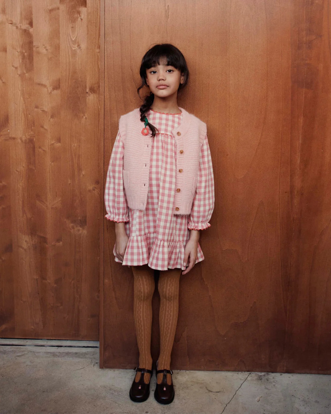 EMILE ET IDA GAUZE GINGHAM DRESS / PINK VICHY
