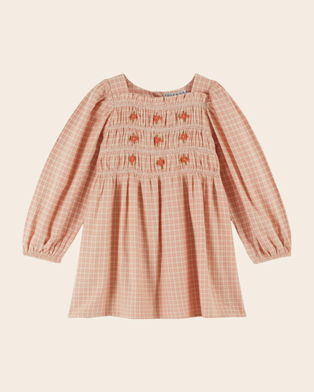 EMILE ET IDA SMOCKED SCHOOL DRESS / PINK CHECK