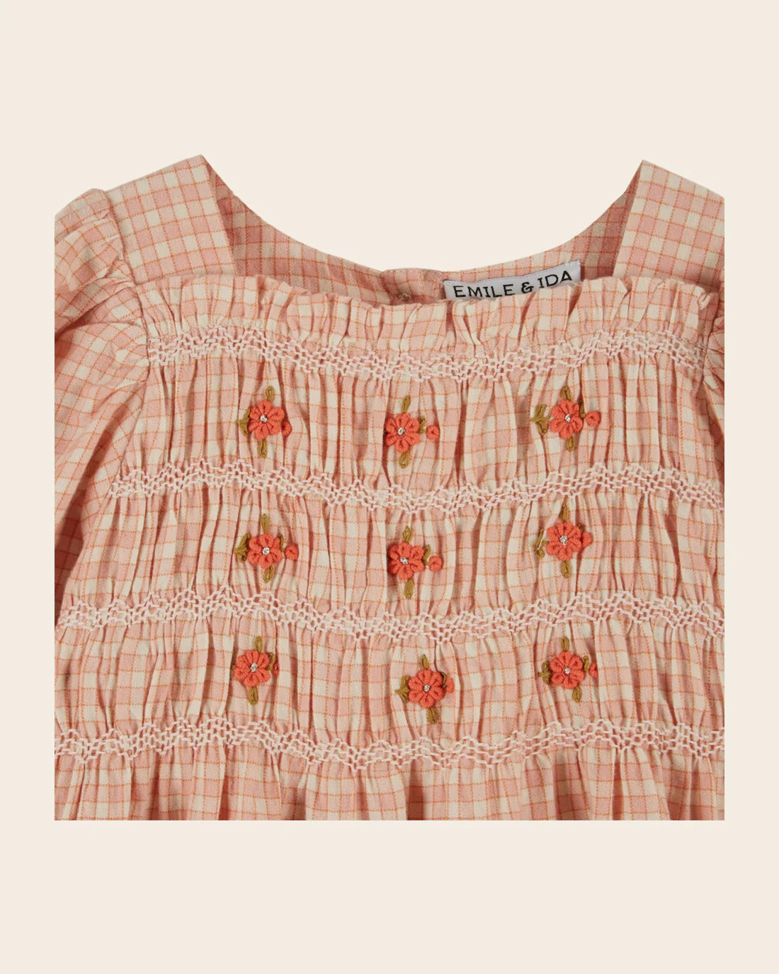 EMILE ET IDA SMOCKED SCHOOL DRESS / PINK CHECK