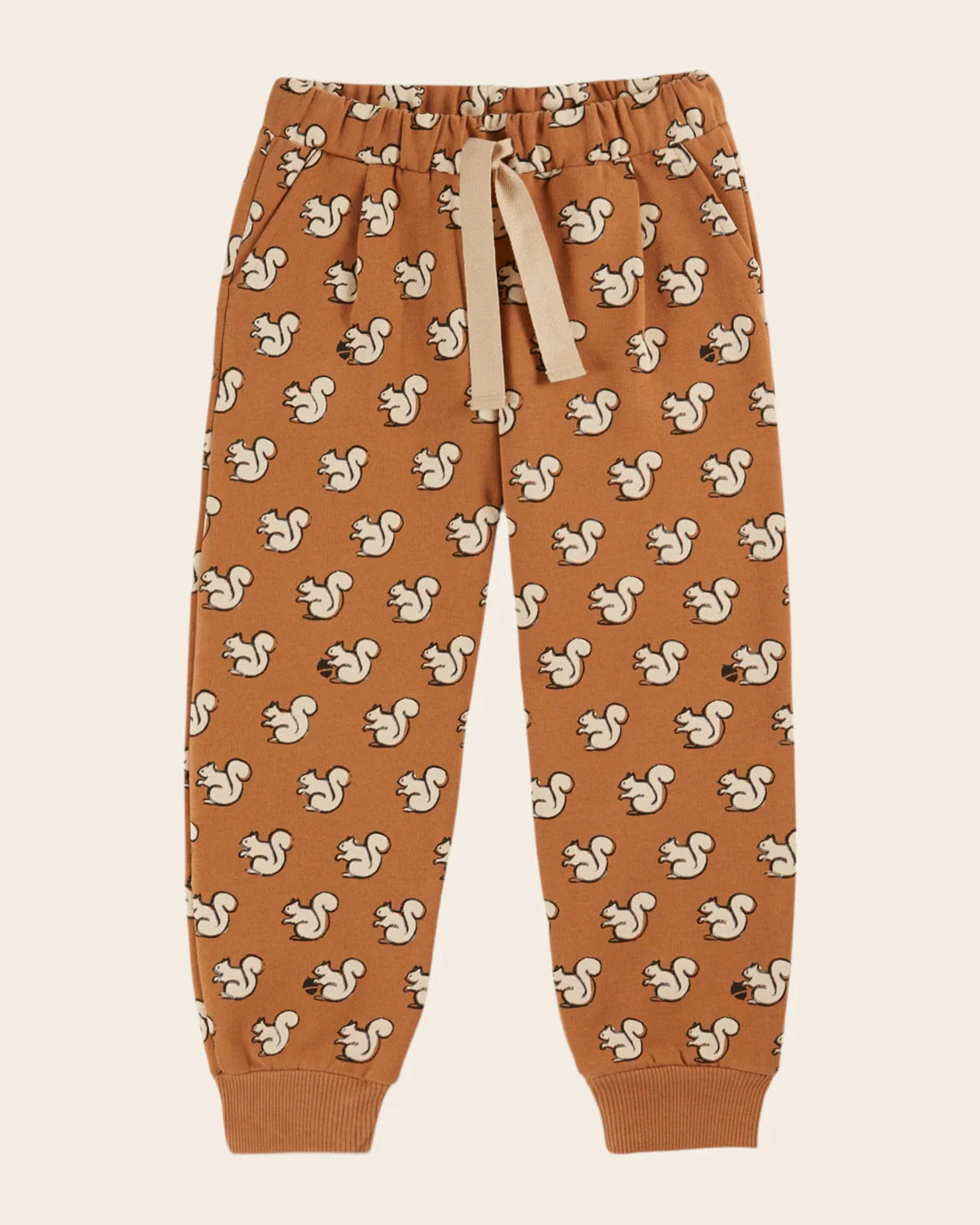 EMILE ET IDA Caramel organic cotton squirrel joggers / PECAN