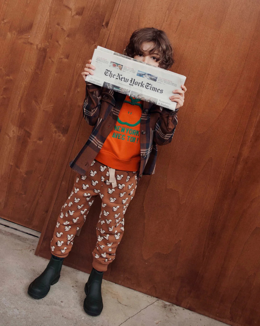 EMILE ET IDA Caramel organic cotton squirrel joggers / PECAN