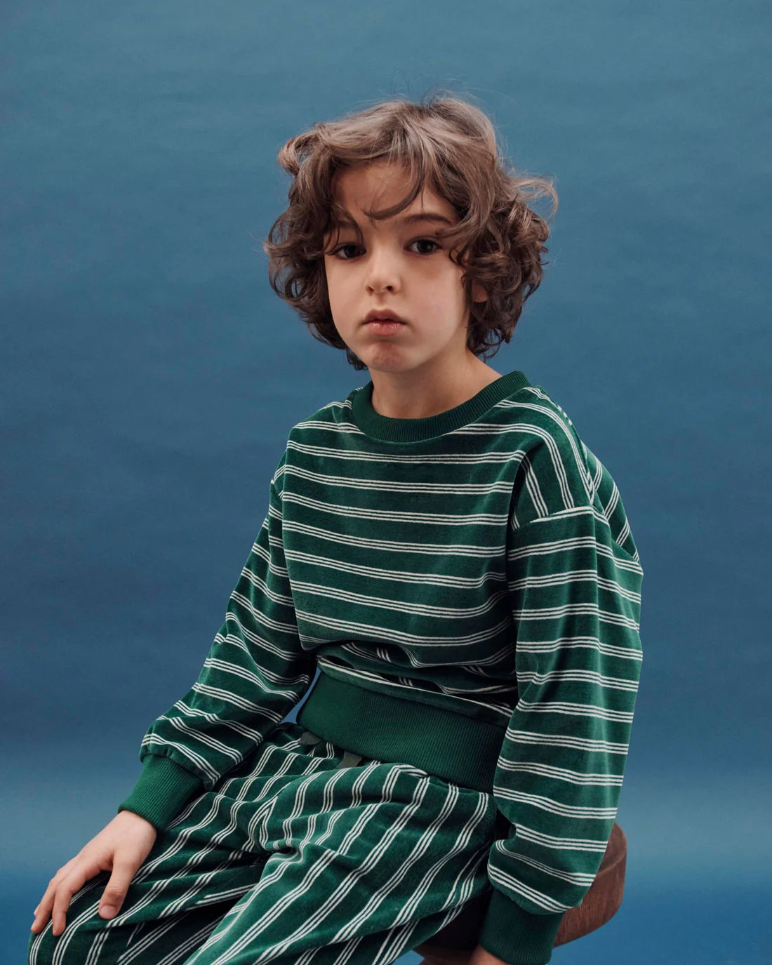 EMILE ET IDA Striped velvet sweatshirt / DARK GREEN