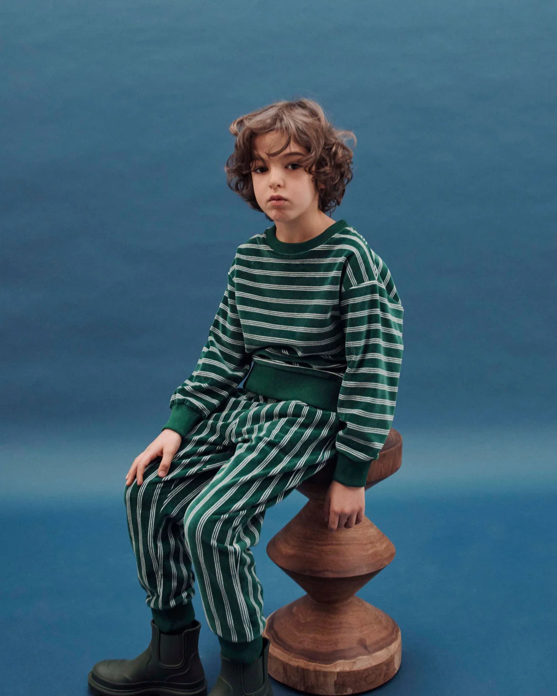 EMILE ET IDA Striped velvet sweatshirt / DARK GREEN