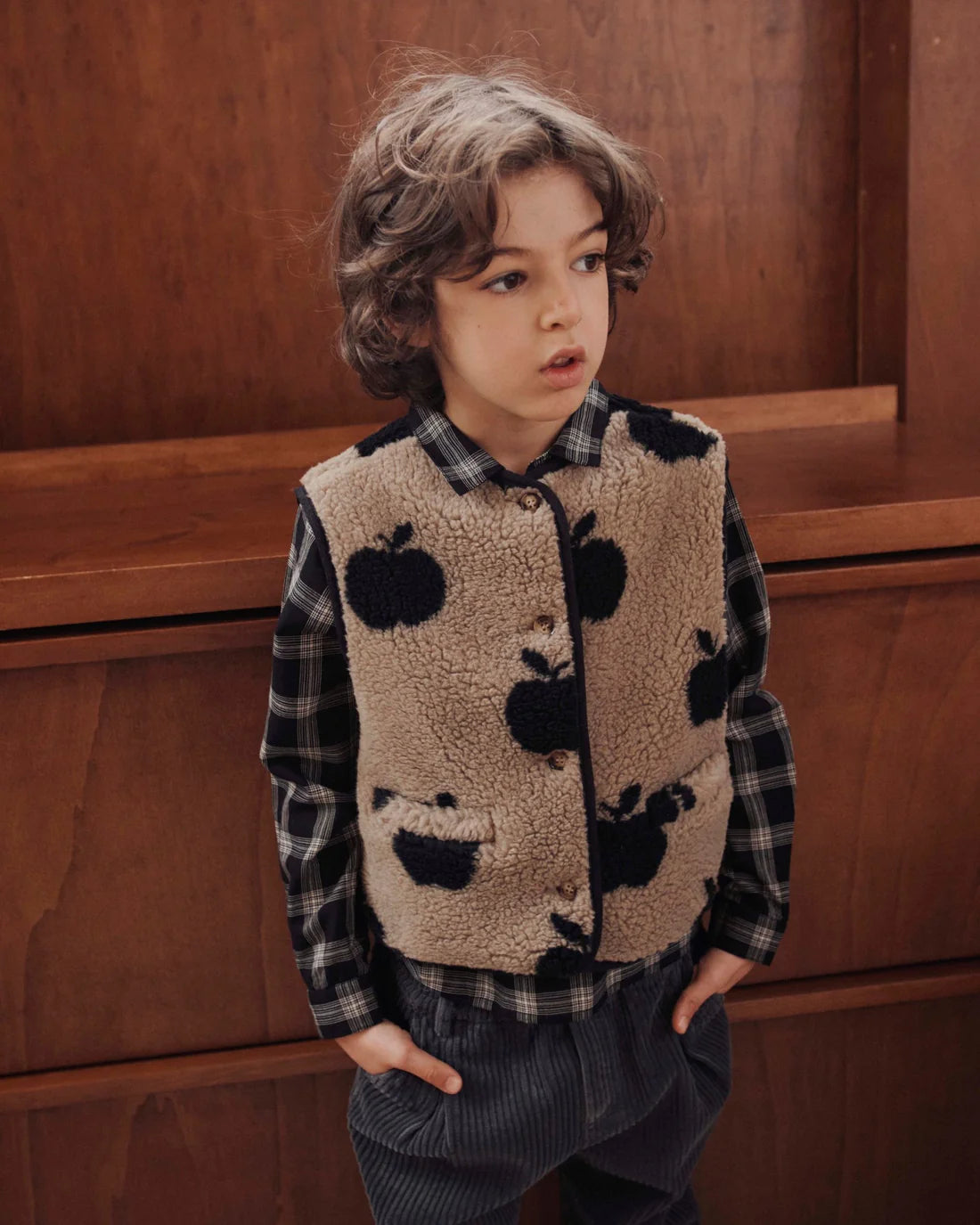 EMILE ET IDA GREY APPLE SHERPA SLEEVELESS JACKET VEST