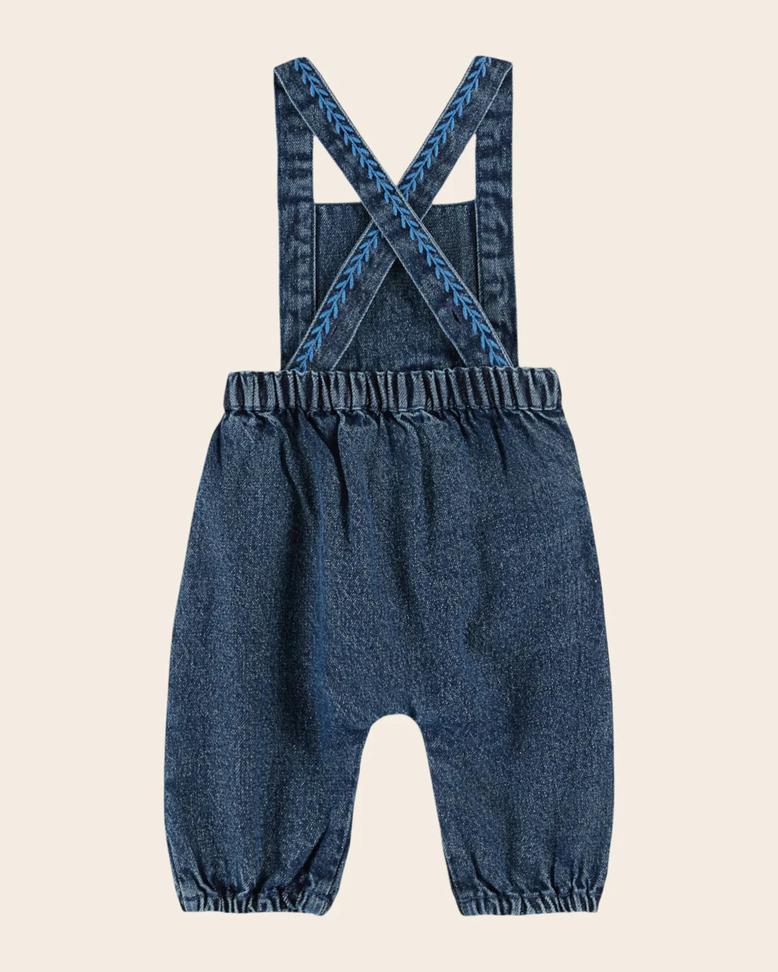 EMILE ET IDA Blue denim embroidered overalls / BABY