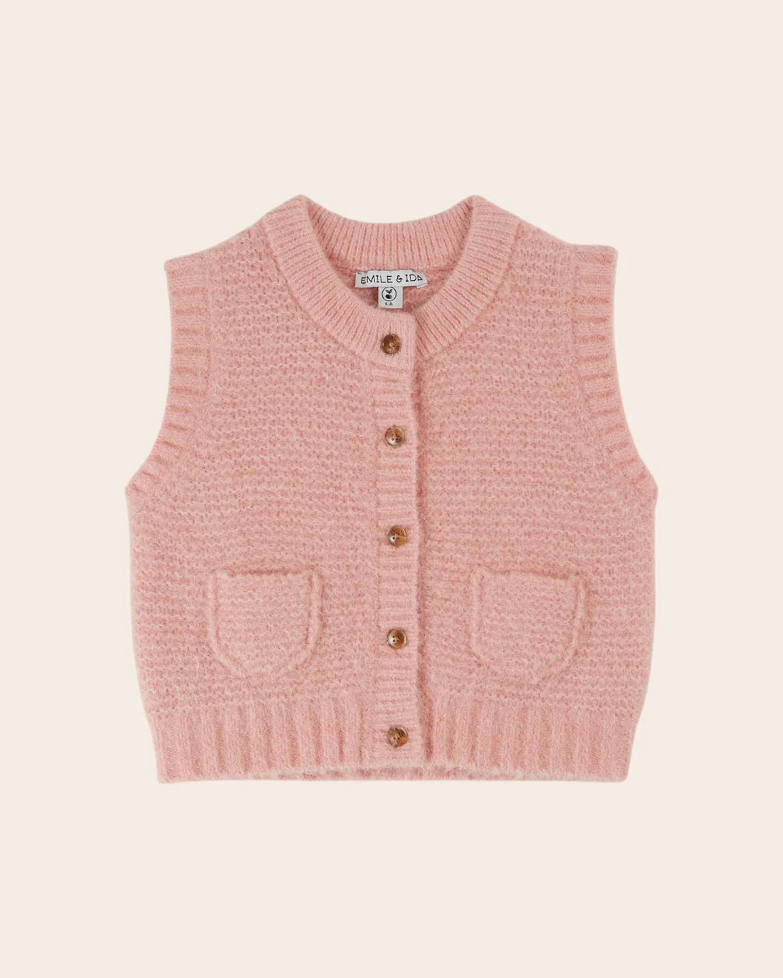 EMILE ET IDA VERY SOFT PINK SLEEVELESS CARDIGAN