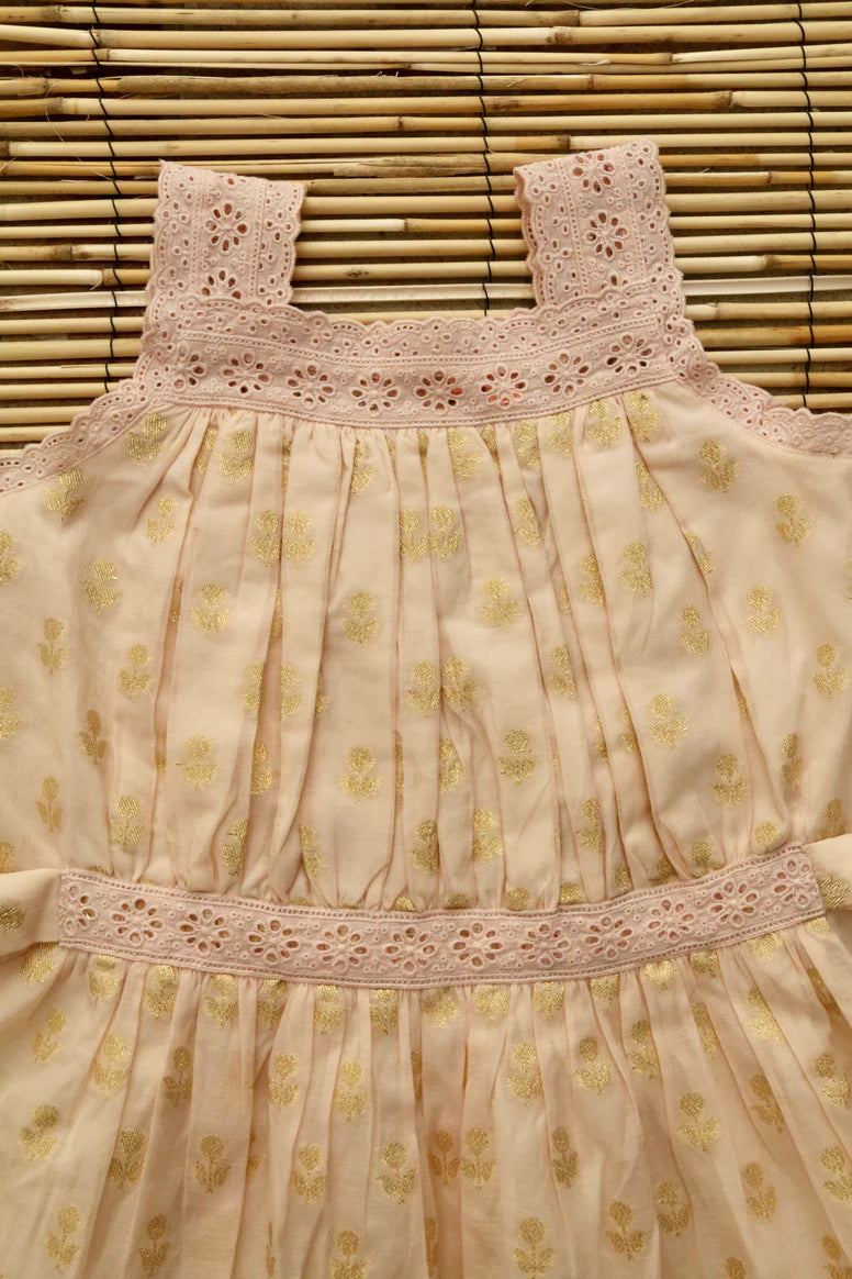 BONJOUR DIARY ELEONORE DRESS / GOLDEN FLOWERS NUDE PINK - Milk + Bots BONJOUR DIARY ELEONORE DRESS / GOLDEN FLOWERS NUDE PINK - Milk + Bots