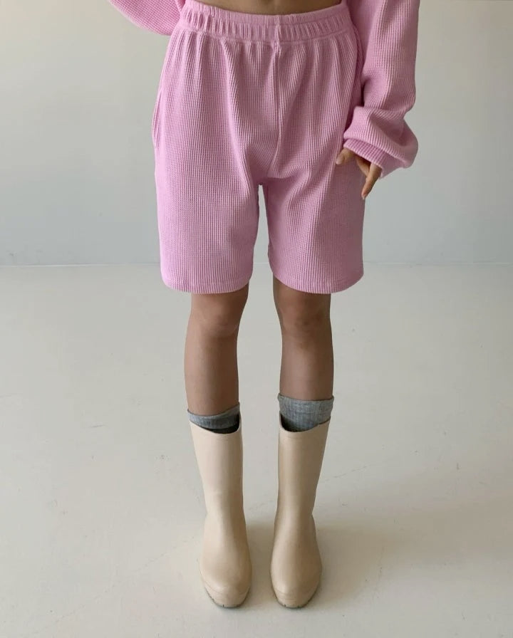 WOMEN&#39;S WAFFLE SHORT SET / BUBBLE GUM