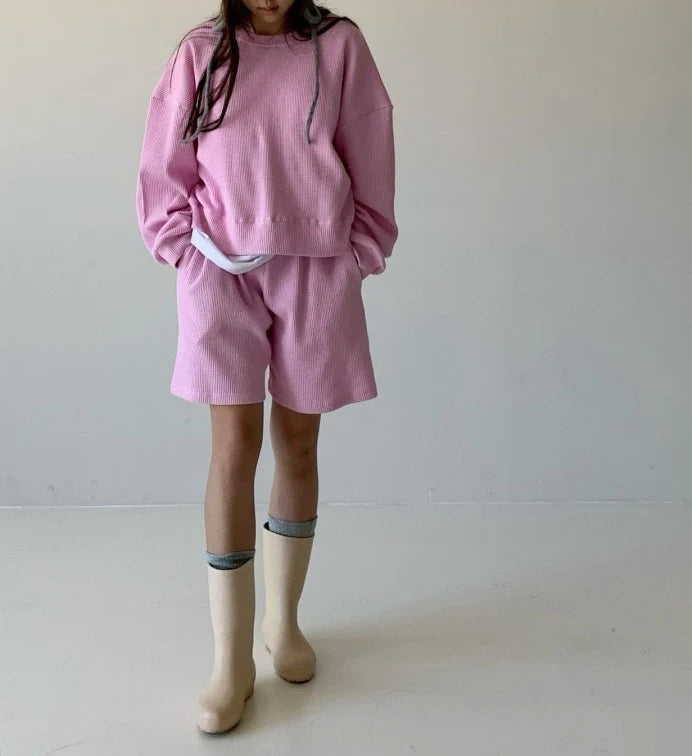 WOMEN&#39;S WAFFLE SHORT SET / BUBBLE GUM